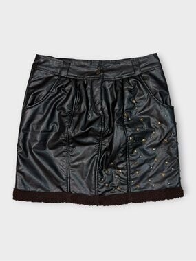 Banana USA Faux Leather Sherpa-Trim Studded Mini Skirt